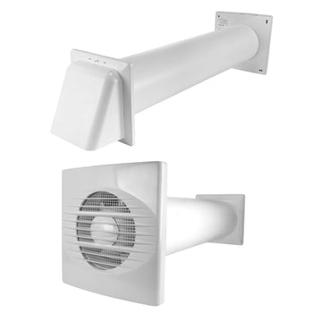 Rico Standard Fan Through Wall Ventilation Kit with 100mm Pipe and White Vent