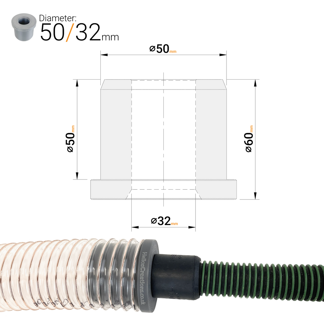 50 mm to 32–40 mm Dust Extractor Hose Reducer Adaptor – Workshop & Power Tools