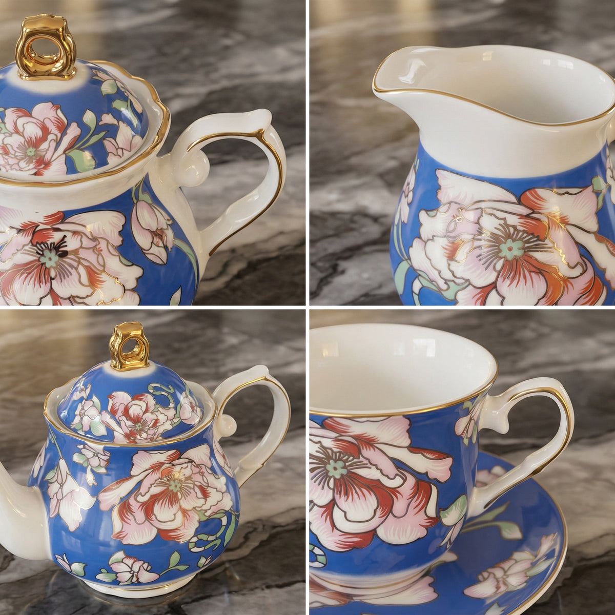 Rosewood Garden Tea Set - Service for 6 (15 Pieces)