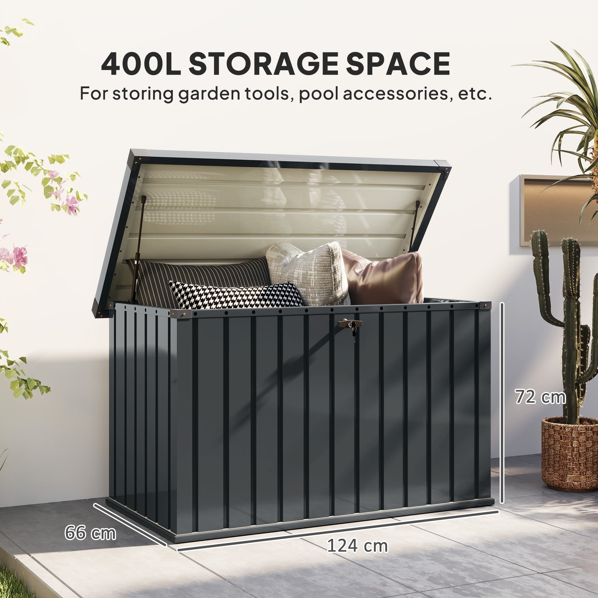 Outsunny 400L Waterproof Metal Outdoor Storage Box with Lock and Keys