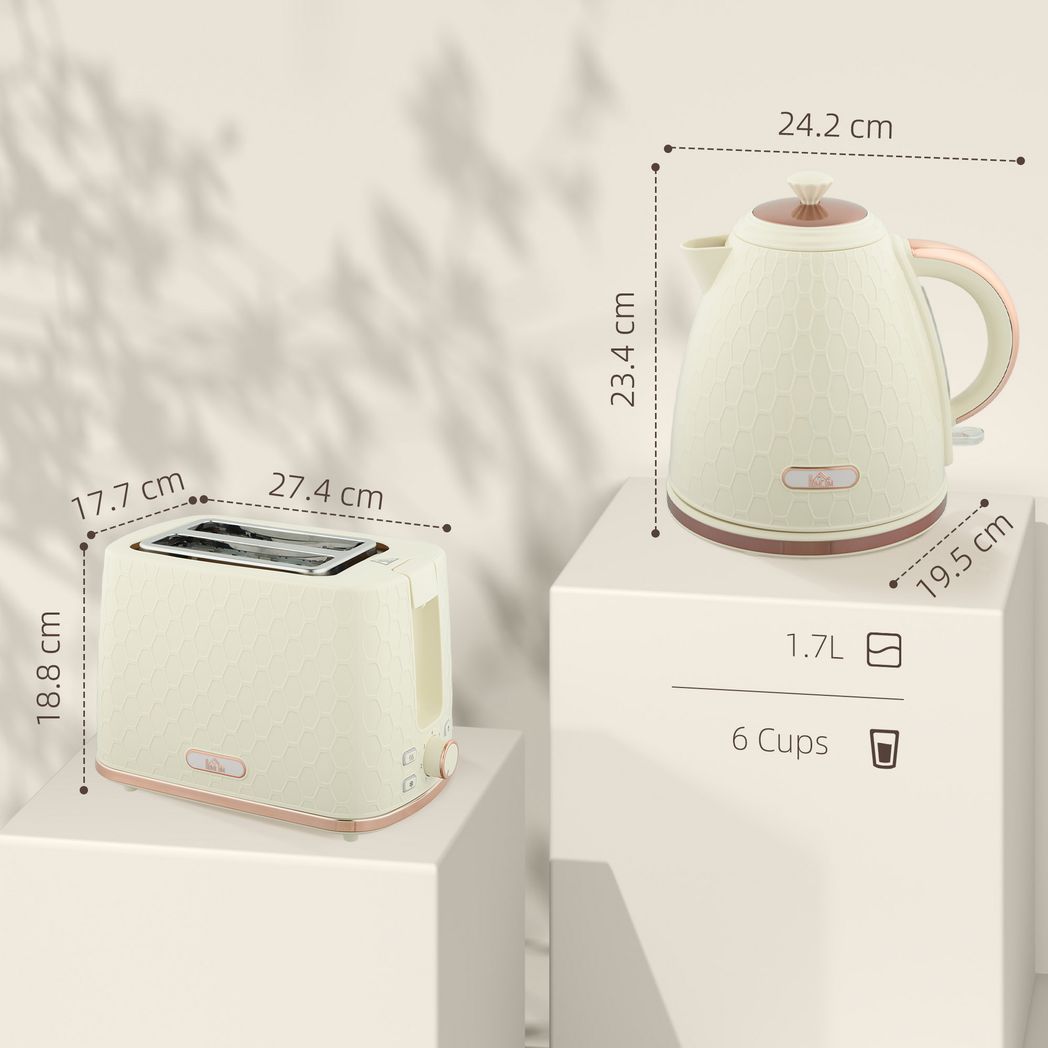 HOMCOM Kettle and Toaster Set 1.7L Fast Boil Kettle & 2 Slice Toaster Set