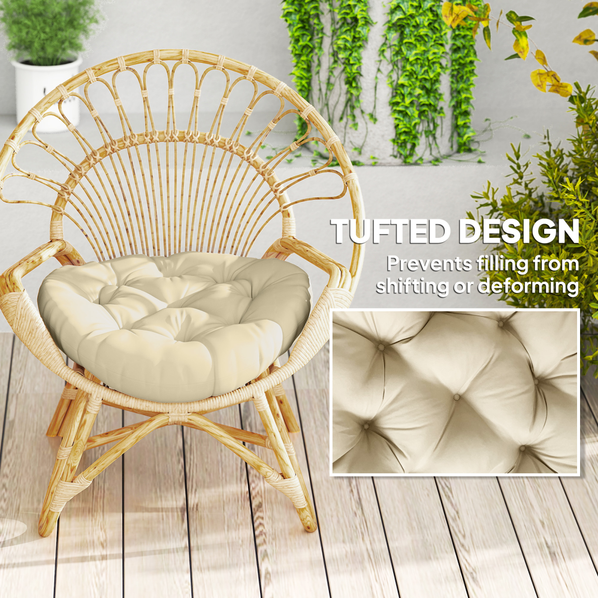 Outsunny Outdoor Seat Cushions Set of 2, Tufted Round Chair Pads