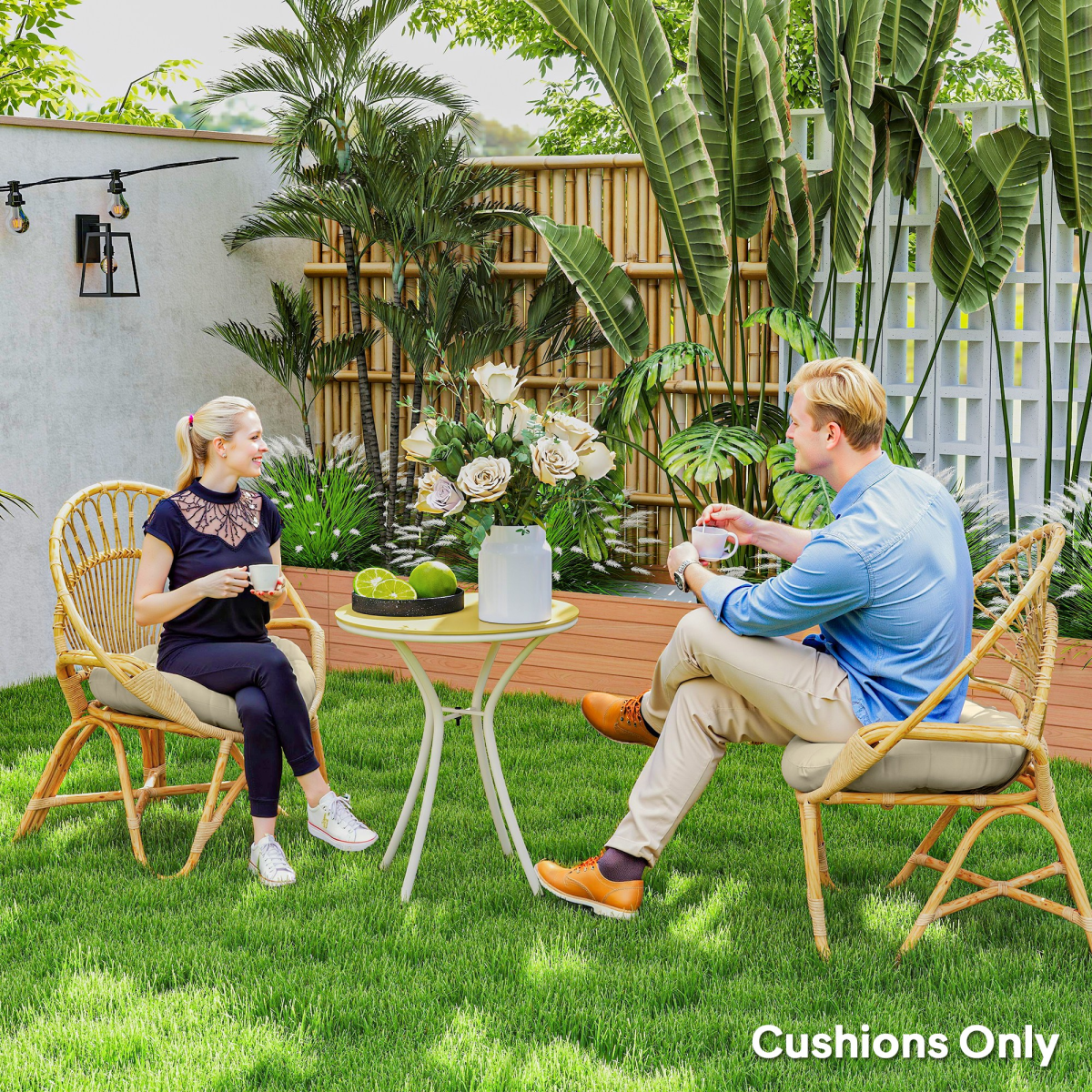Outsunny Outdoor Seat Cushions Set of 2, Tufted Round Chair Pads