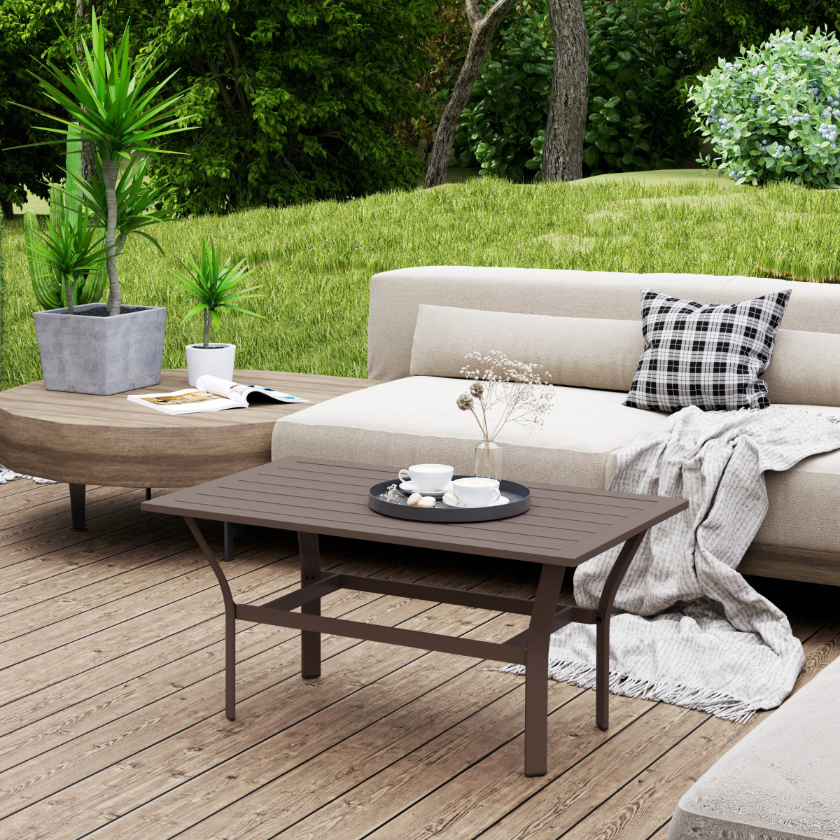 Outsunny Metal Garden Coffee Table with Slatted Tabletop