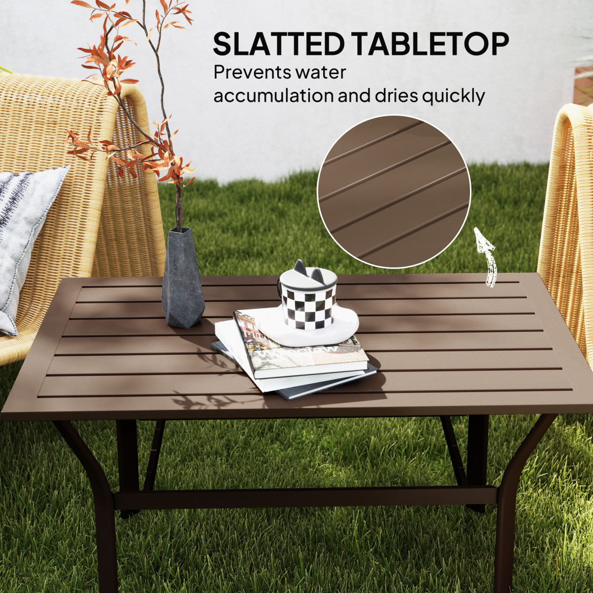 Outsunny Metal Garden Coffee Table with Slatted Tabletop