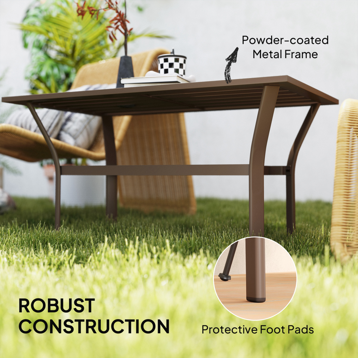 Outsunny Metal Garden Coffee Table with Slatted Tabletop