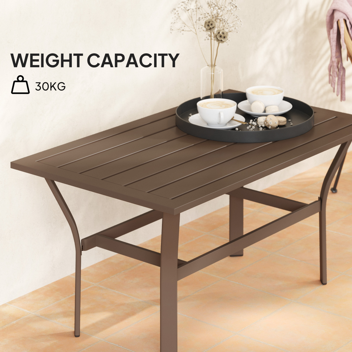 Outsunny Metal Garden Coffee Table with Slatted Tabletop