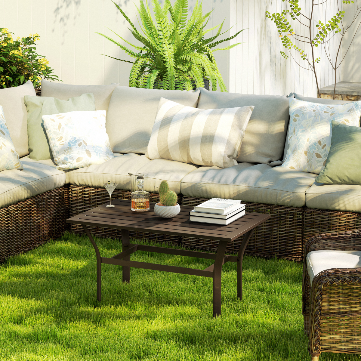 Outsunny Metal Garden Coffee Table with Slatted Tabletop