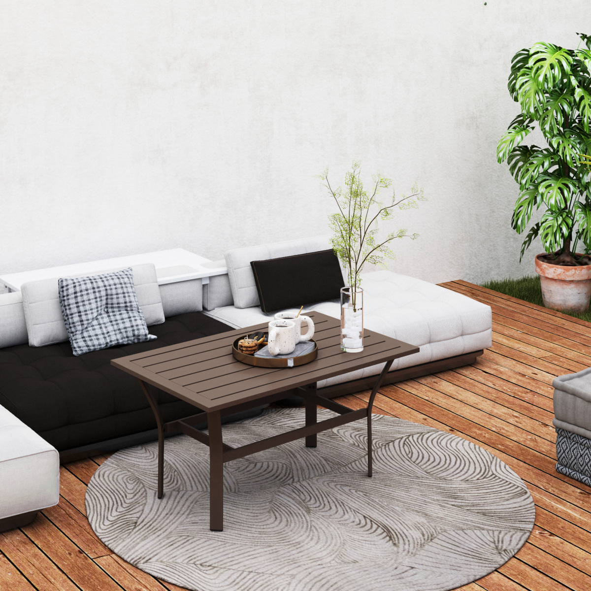Outsunny Metal Garden Coffee Table with Slatted Tabletop
