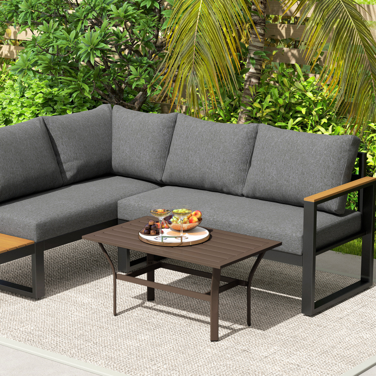 Outsunny Metal Garden Coffee Table with Slatted Tabletop