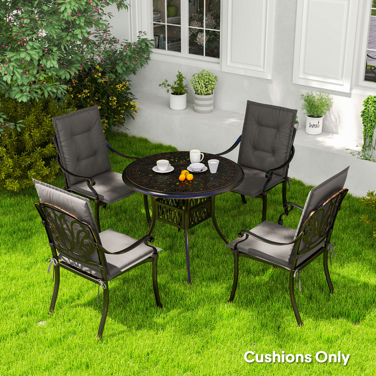 Outsunny Set of 4 Garden Chair Cushions, Outdoor Seat Pads