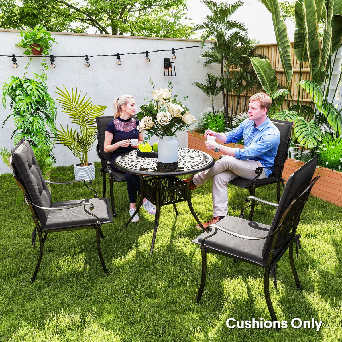Outsunny Set of 4 Garden Chair Cushions, Outdoor Seat Pads