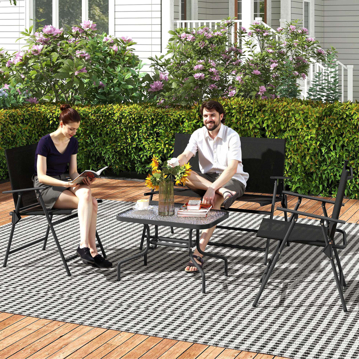 Outsunny Patio Furniture Set, Garden Set w/ Table, Foldable Chairs, a Loveseat