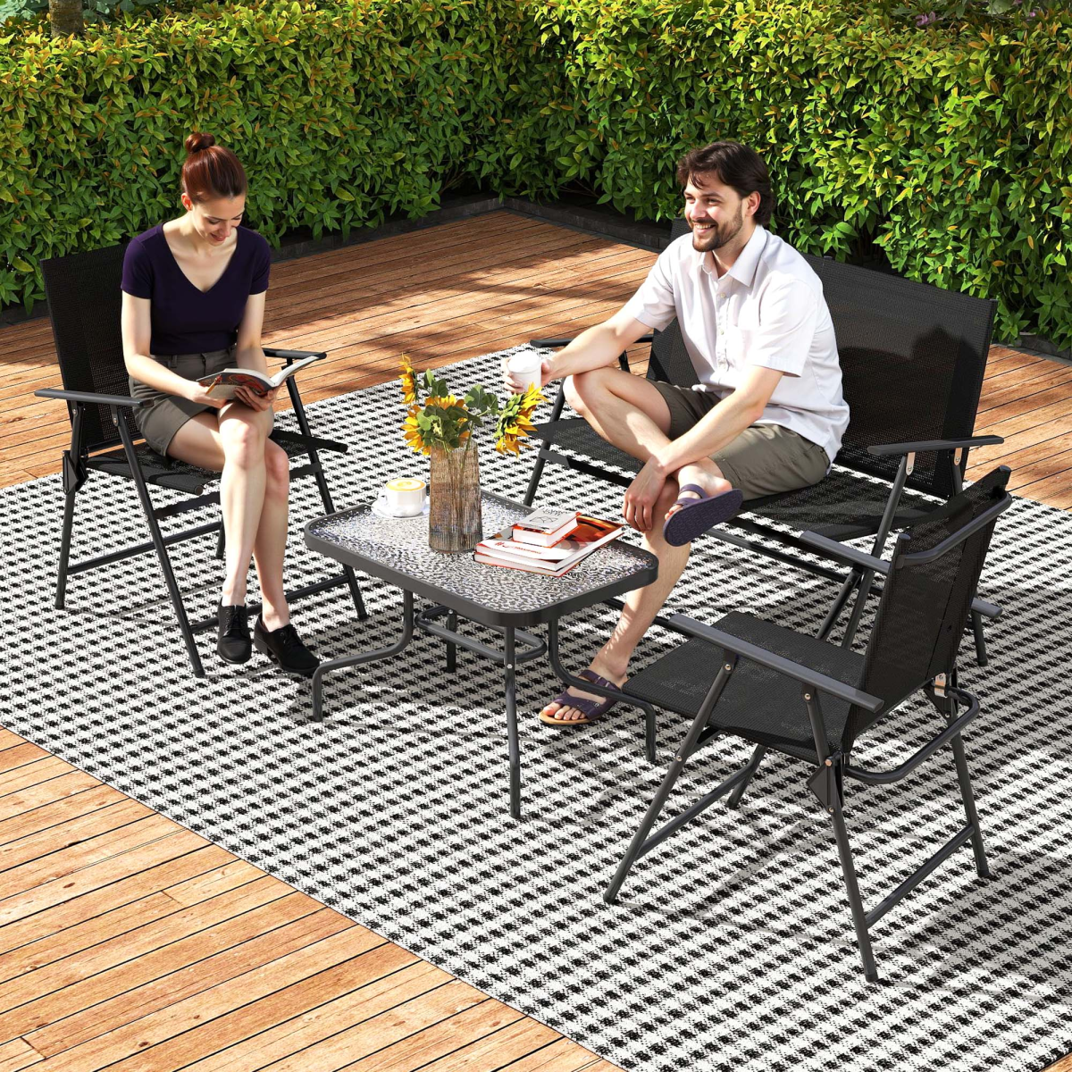Outsunny Patio Furniture Set, Garden Set w/ Table, Foldable Chairs, a Loveseat
