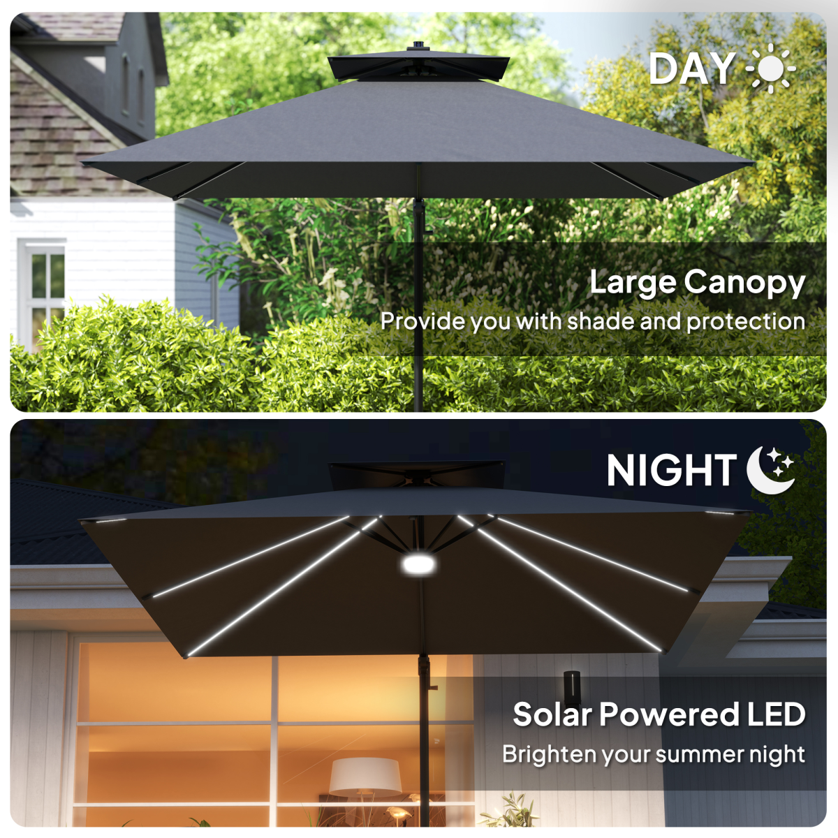 Outsunny 2.5m Cantilever Parasol, Garden Parasol with Lights