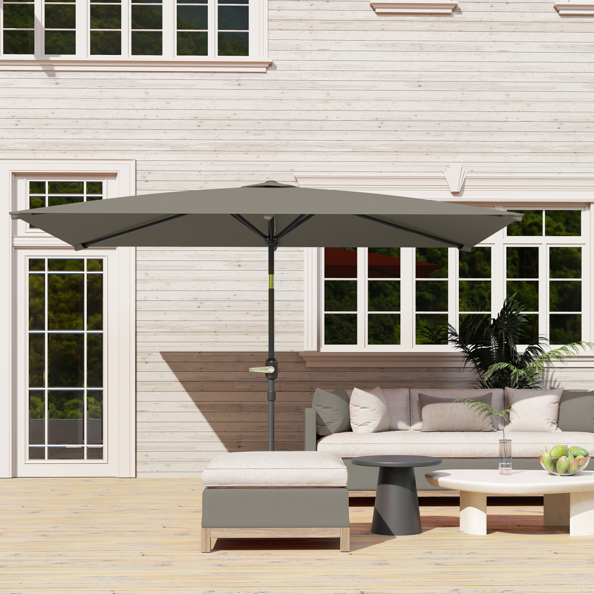 Outsunny 3x2m Garden Parasol Canopy Tilt Crank 6 Ribs Sun Shade