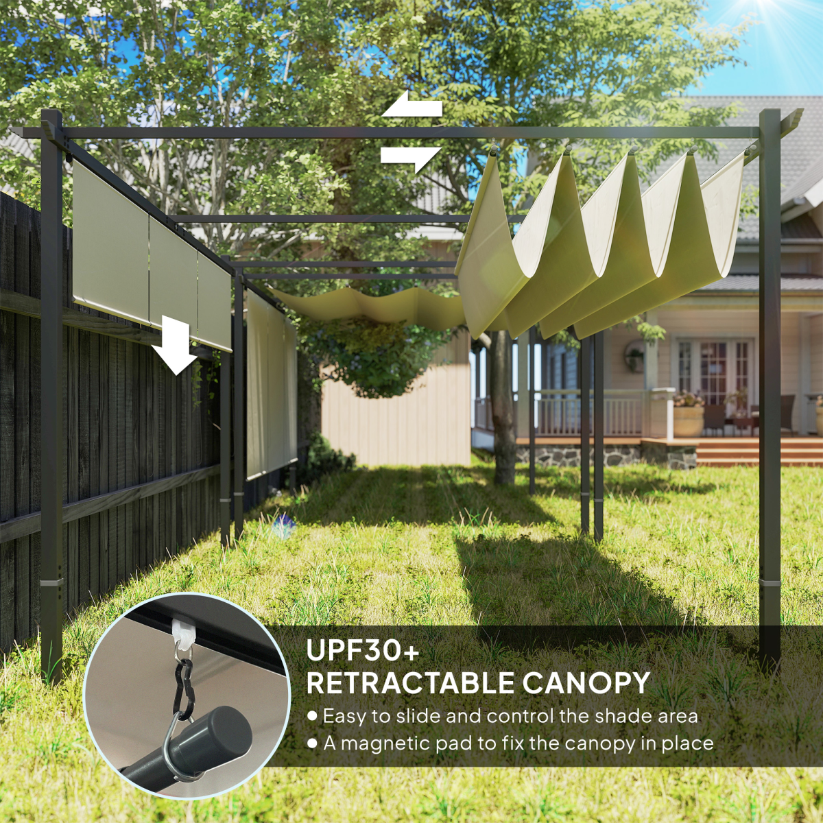 Outsunny 3 x 4m Metal Pergola with Retractable Roof and Roller Shade