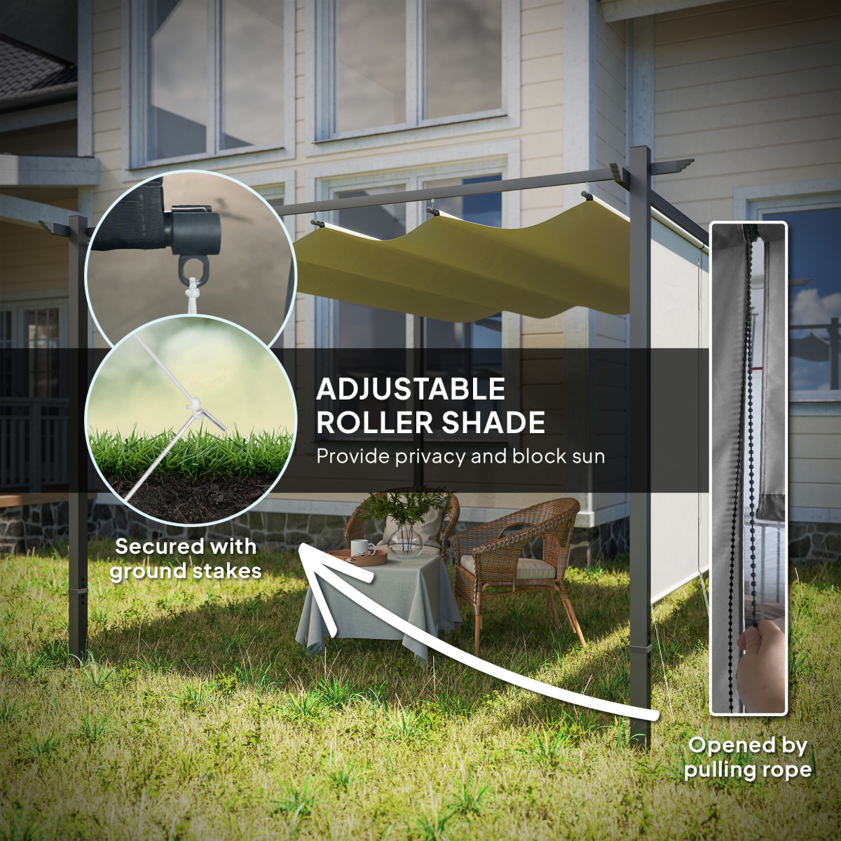 Outsunny 3 x 4m Metal Pergola with Retractable Roof and Roller Shade