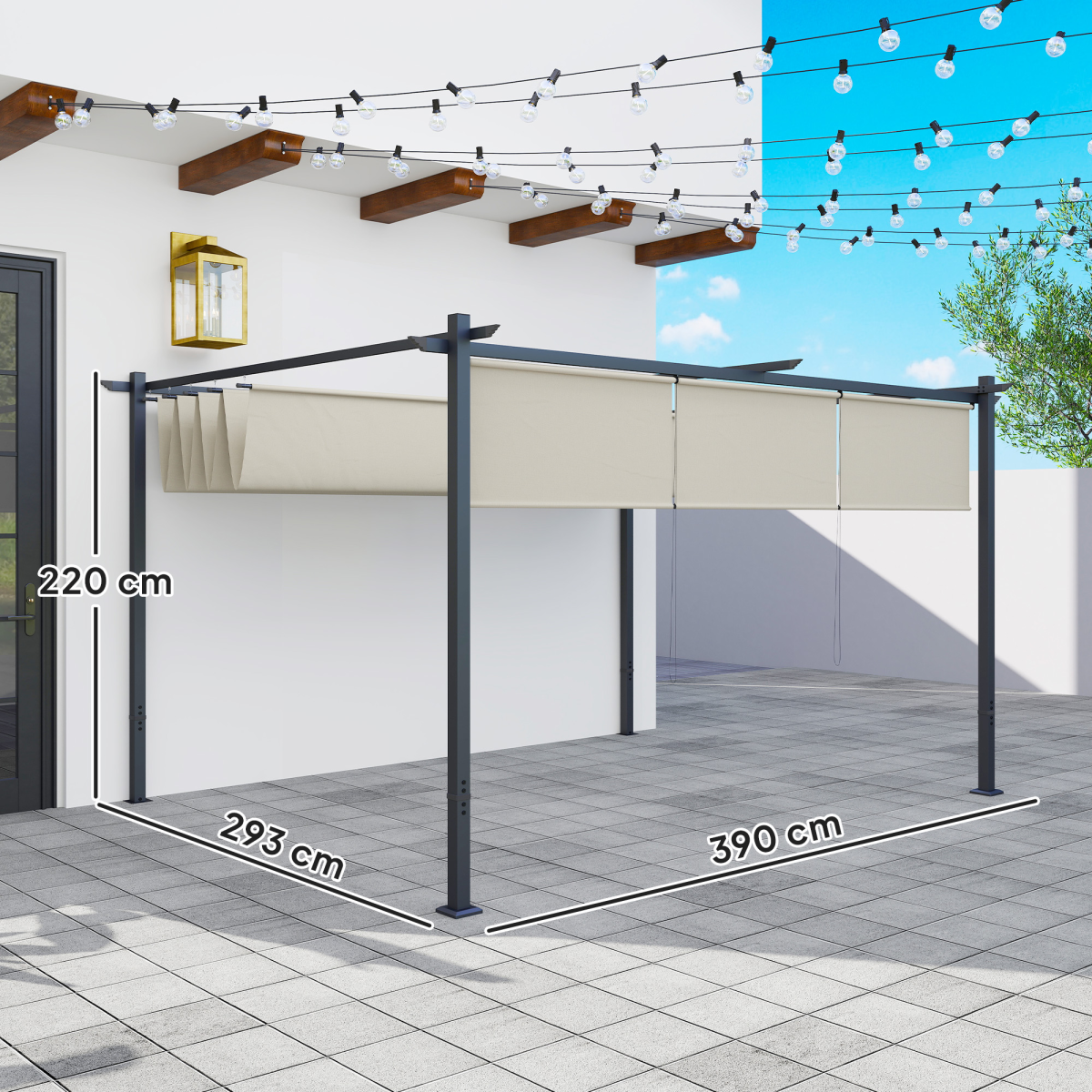 Outsunny 3 x 4m Metal Pergola with Retractable Roof and Roller Shade