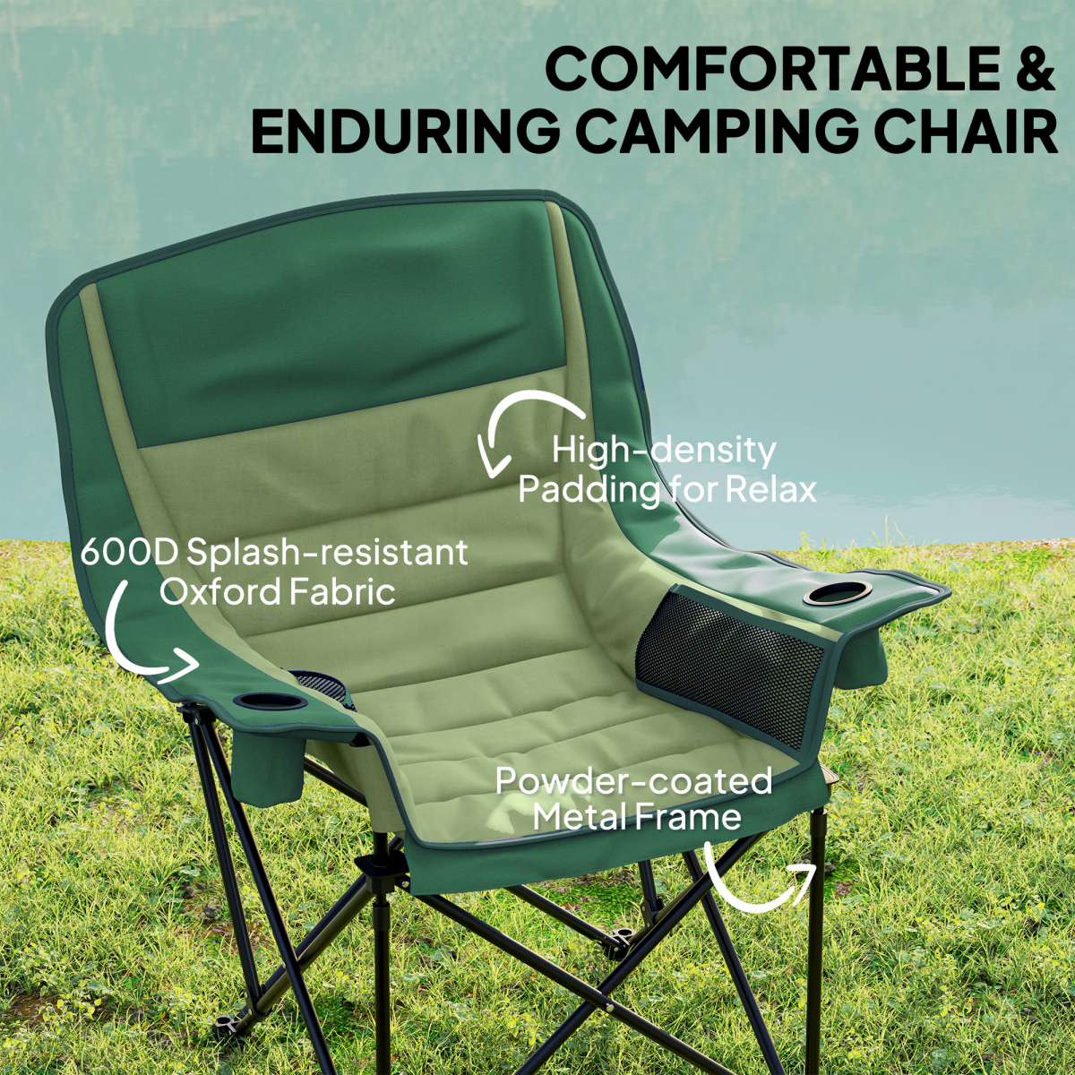 Outsunny Camping Chair for Adults, Padded Folding Chair