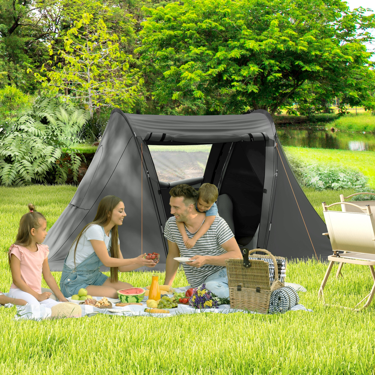 Outsunny 3 Man Camping Tent with 2 Bedrooms, 3000mm Waterproof