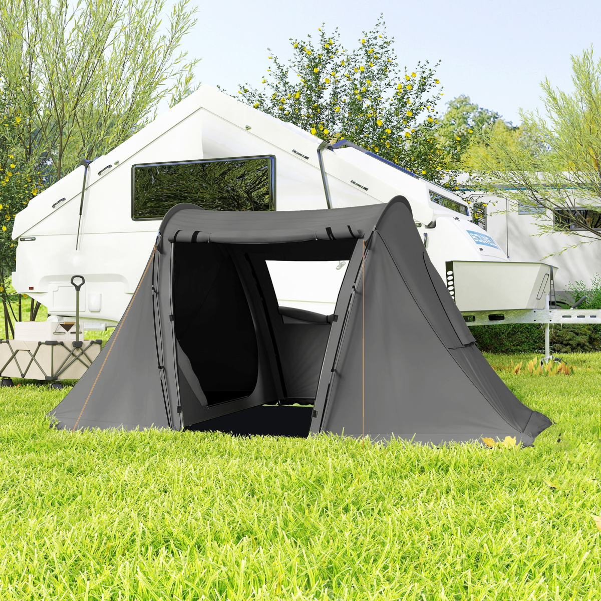 Outsunny 3 Man Camping Tent with 2 Bedrooms, 3000mm Waterproof