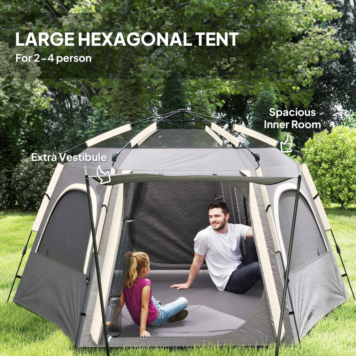 Outsunny Instant Camping Tent, 4 Person Easy Setup Dome Tent