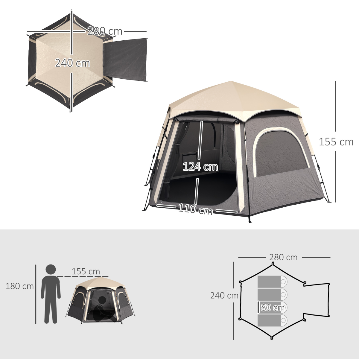 Outsunny Instant Camping Tent, 4 Person Easy Setup Dome Tent