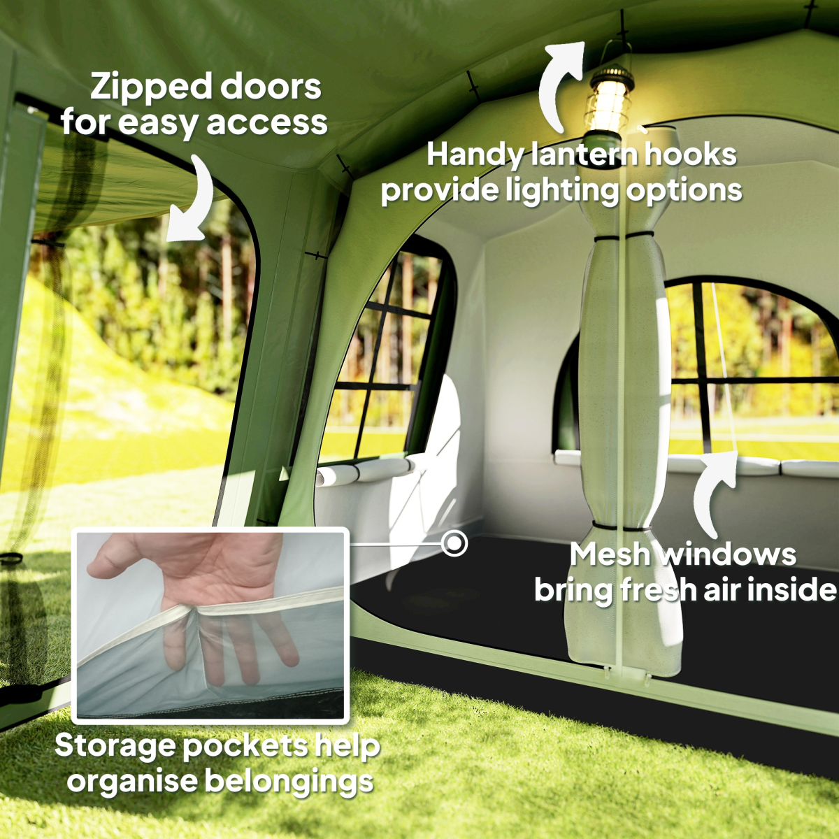 Outsunny 3-4 Man Tunnel Tent with Sewn in Floor, 3000mm Waterproof