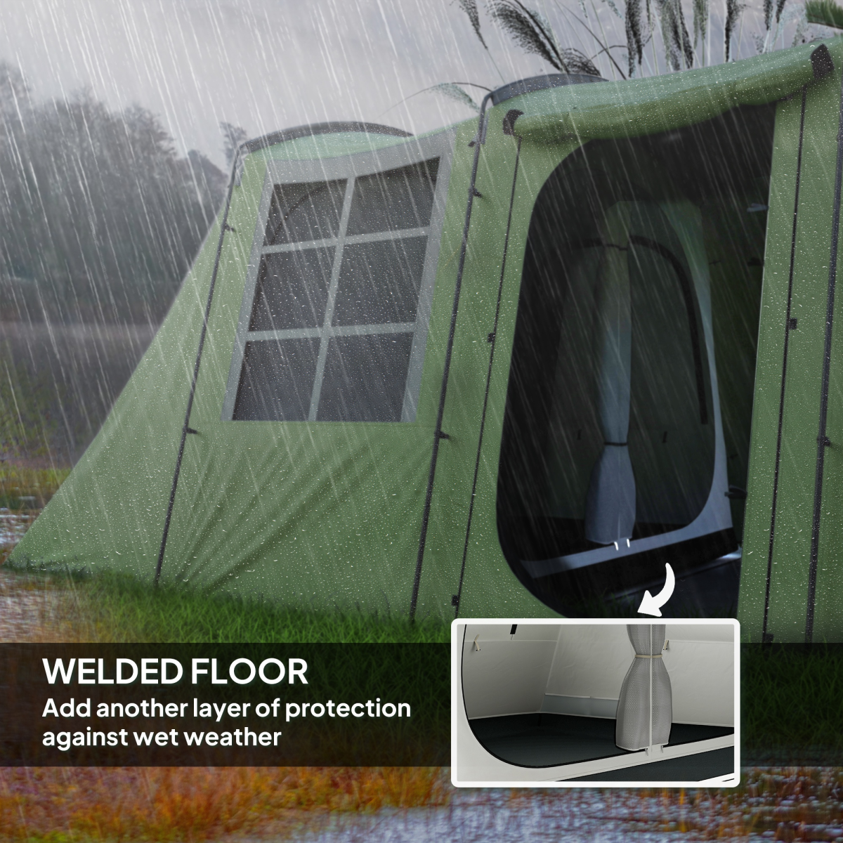 Outsunny 3-4 Man Tunnel Tent with Sewn in Floor, 3000mm Waterproof