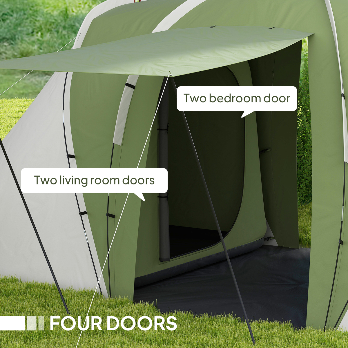 Outsunny 4-6 Man Camping Tent with 2 Bedroom and Living Area