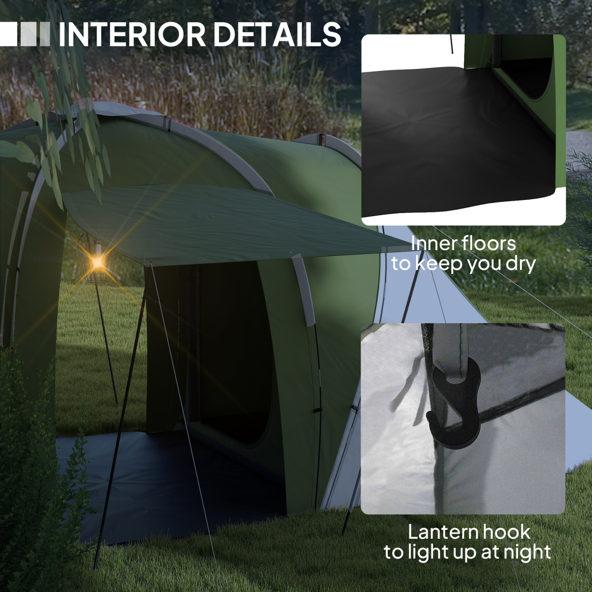 Outsunny 4-6 Man Camping Tent with 2 Bedroom and Living Area