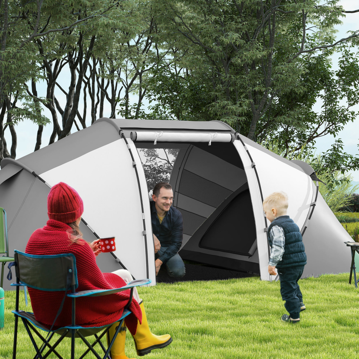 Outsunny 4-6 Persons Camping Tent Dome Family Travel Group Hiking Room Fishing