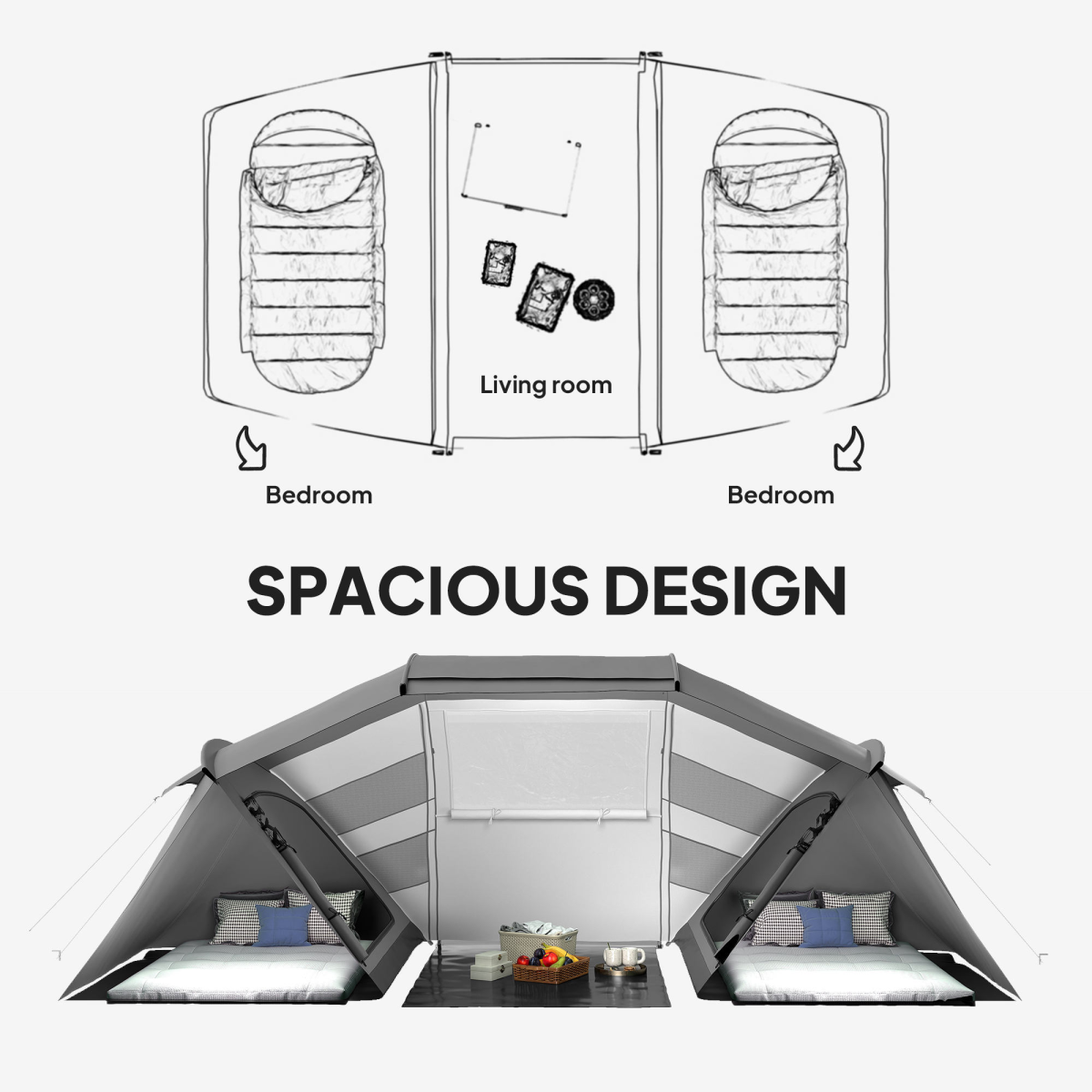 Outsunny 4-6 Persons Camping Tent Dome Family Travel Group Hiking Room Fishing