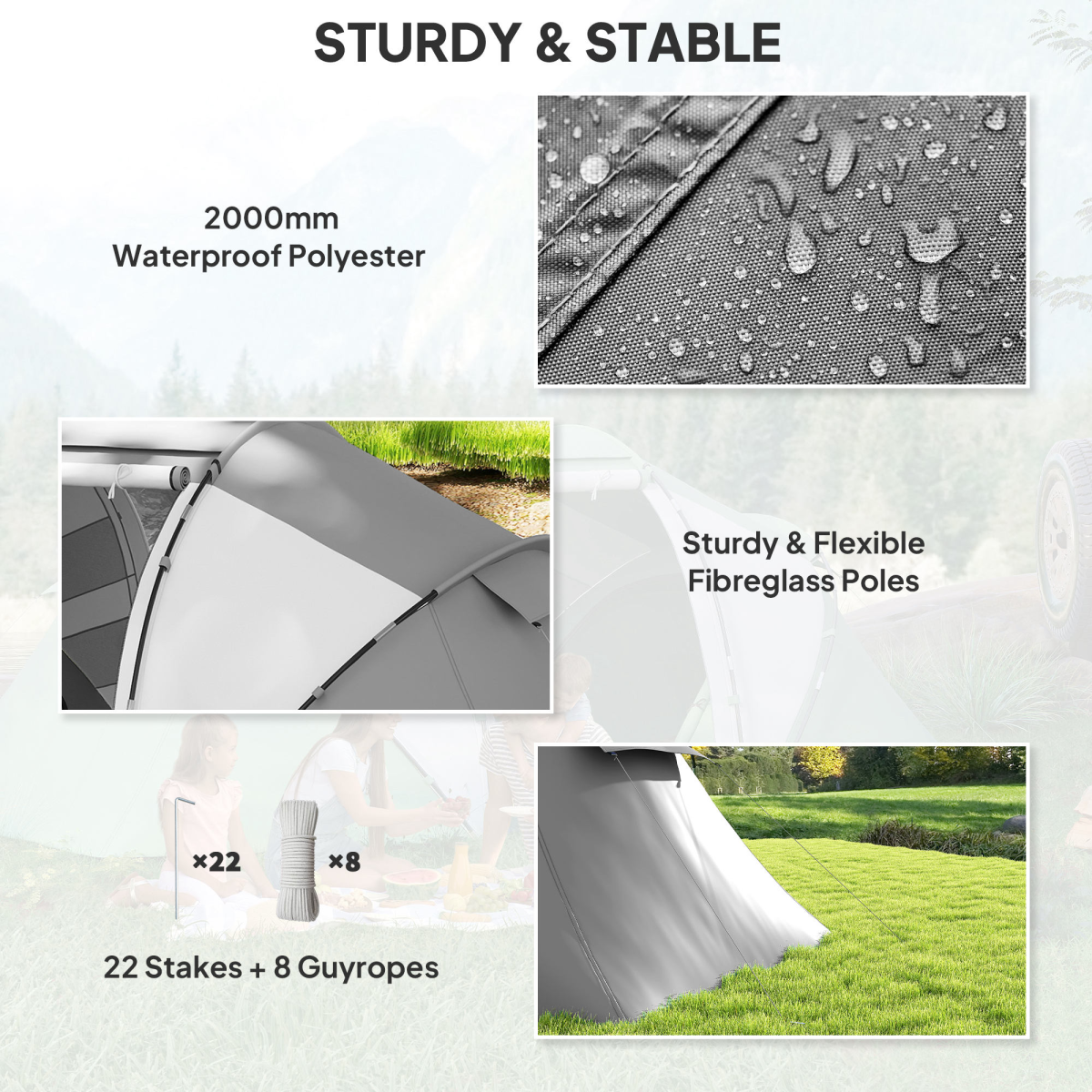 Outsunny 4-6 Persons Camping Tent Dome Family Travel Group Hiking Room Fishing