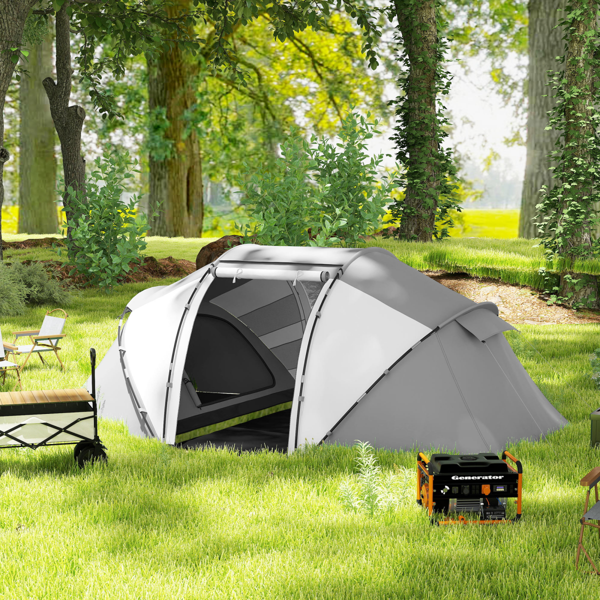 Outsunny 4-6 Persons Camping Tent Dome Family Travel Group Hiking Room Fishing
