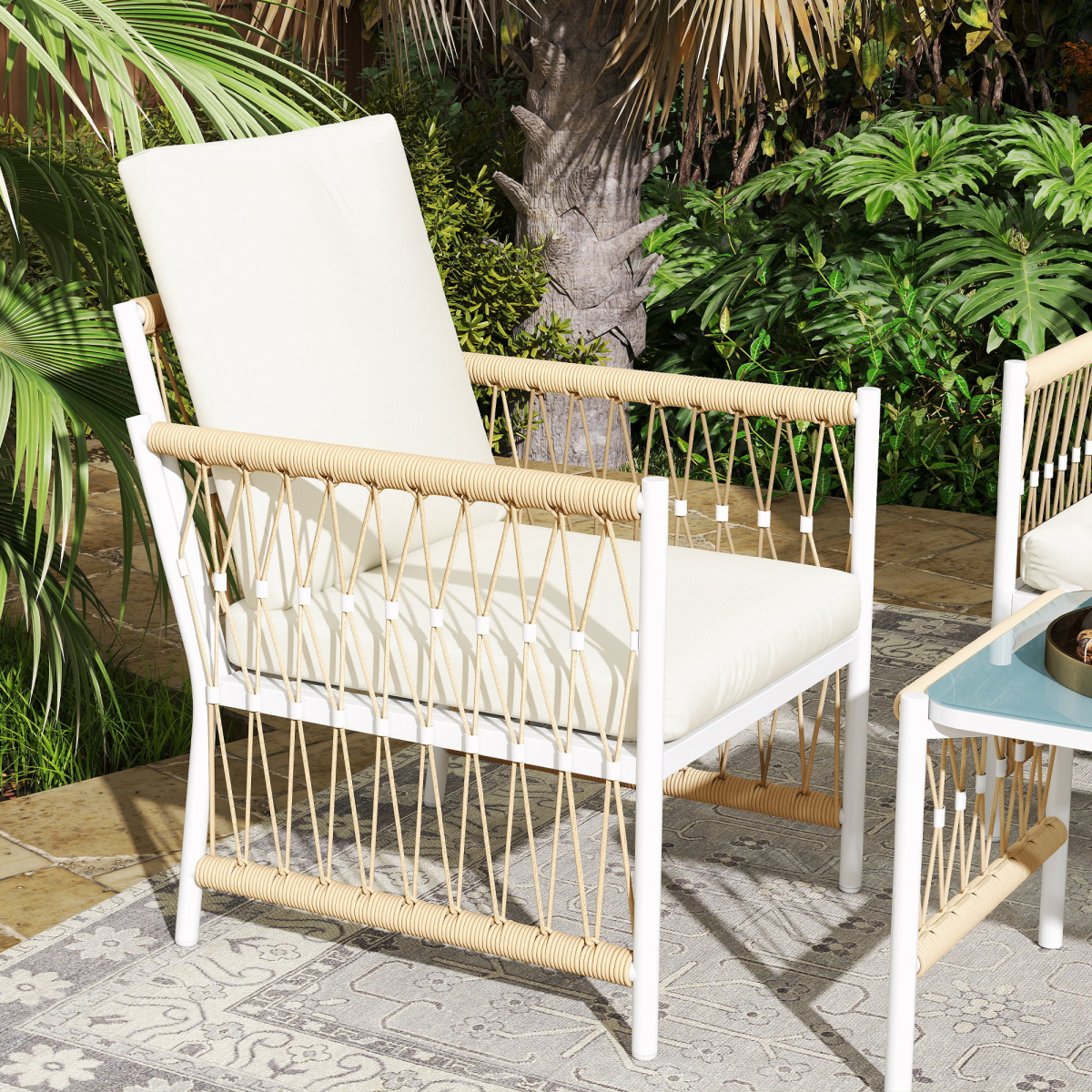 Outsunny 4 Seater Rattan Garden Sofa Set with Glass Top Coffee Table