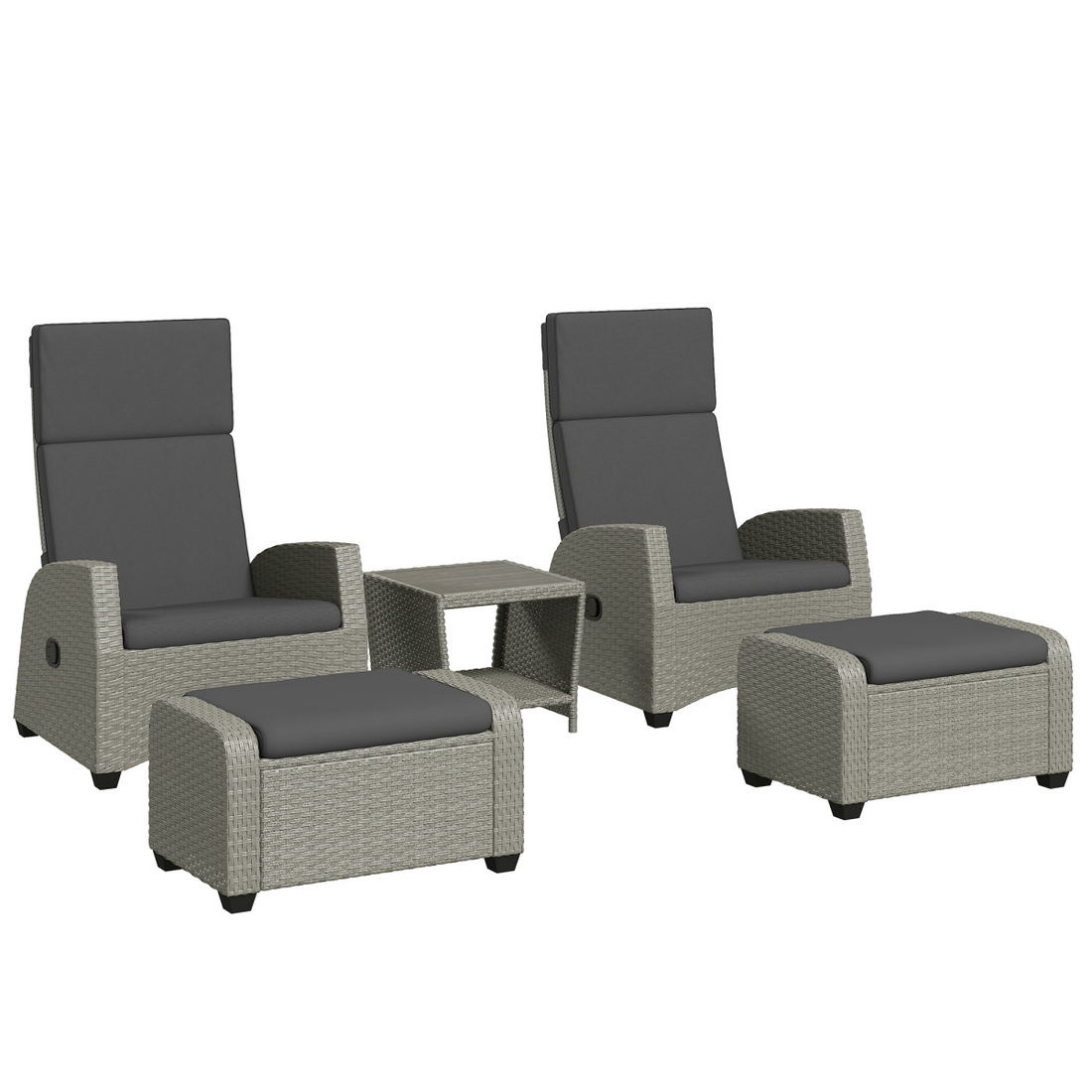 Outsunny 5 PCs Rattan Garden Furniture Set with Reclining Chairs