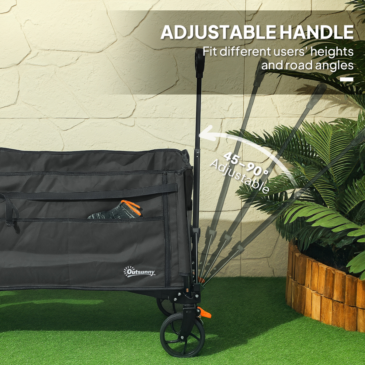 Outsunny Folding Trolley on Wheels, Garden Cart with Openable Sides