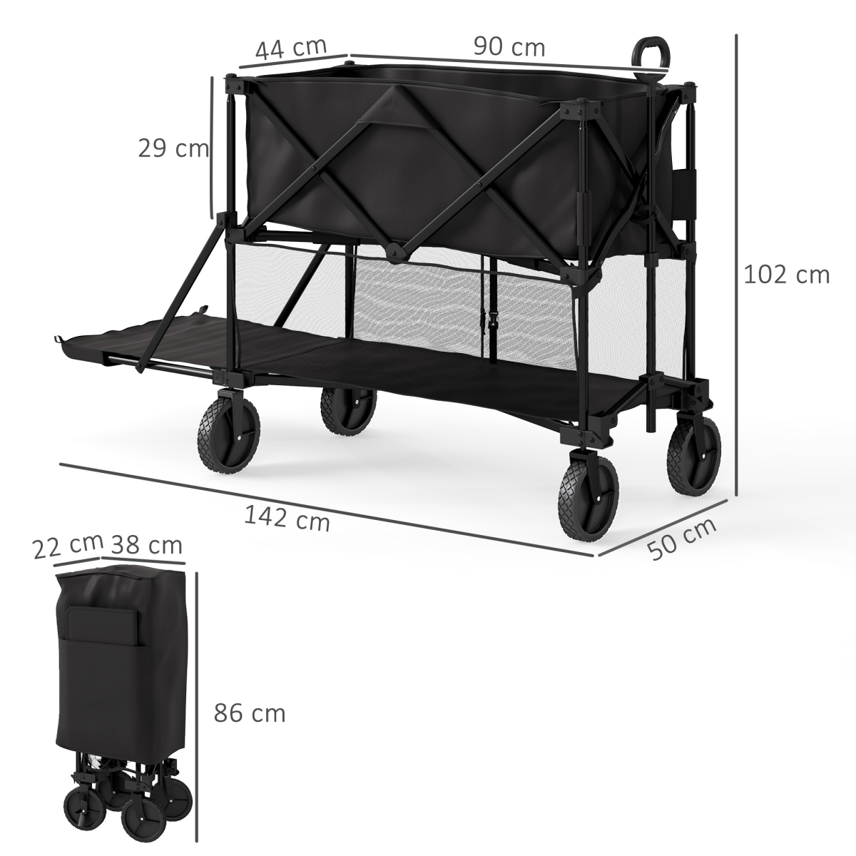 Outsunny Double Decker Folding Trolley Cart on Wheels, 200KG Capacity