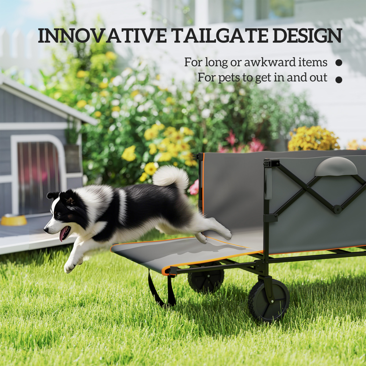 Outsunny 160L Folding Trolley Cart w/ Adjustable Handle, Grey and Orange