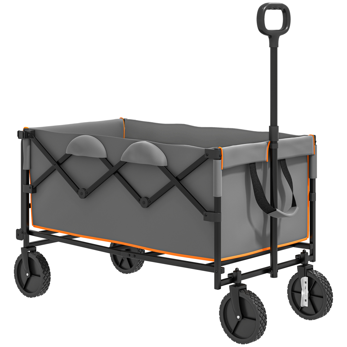 Outsunny 160L Folding Trolley Cart w/ Adjustable Handle, Grey and Orange