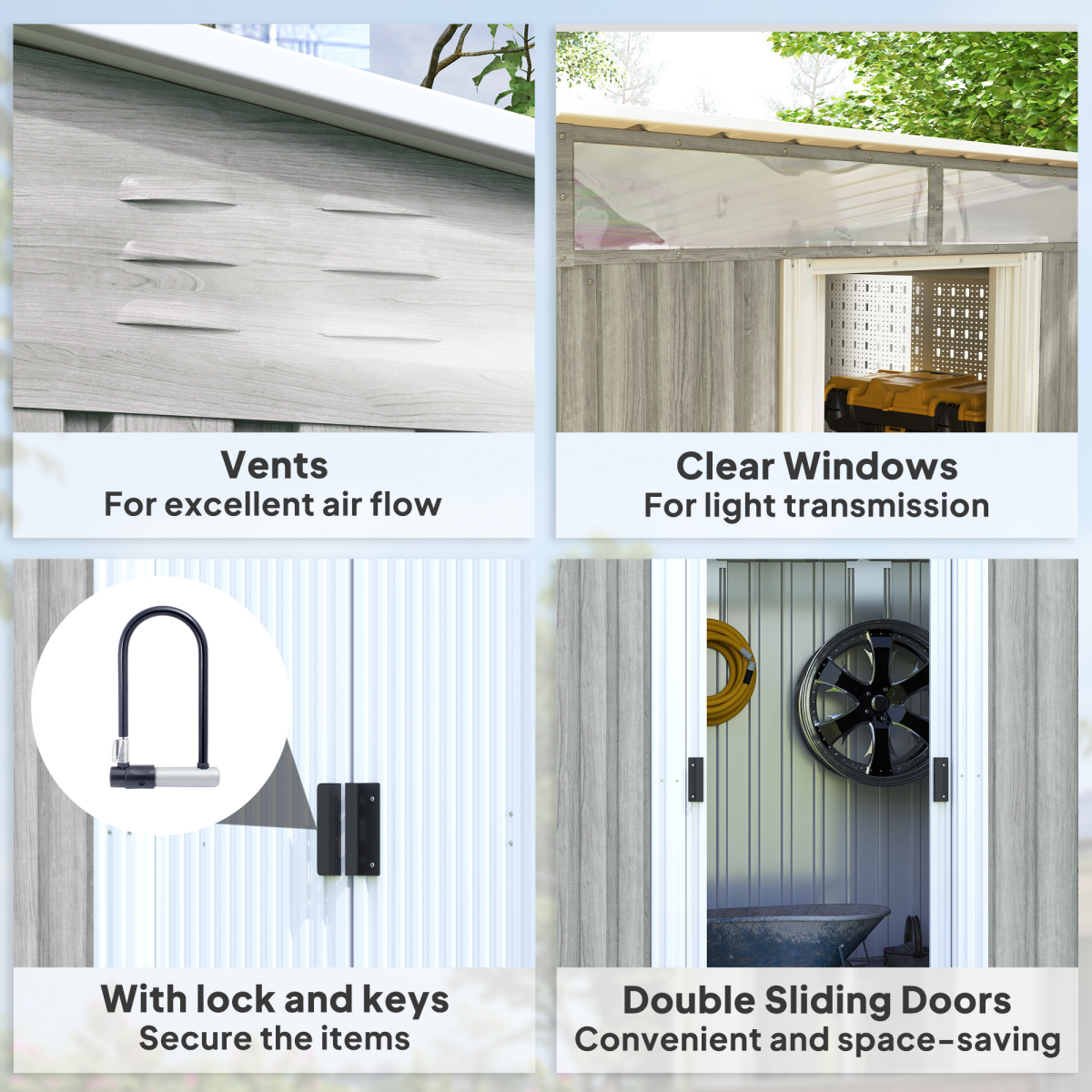 Outsunny 6.5x4FT Garden Shed Lockable Metal Tool Shed