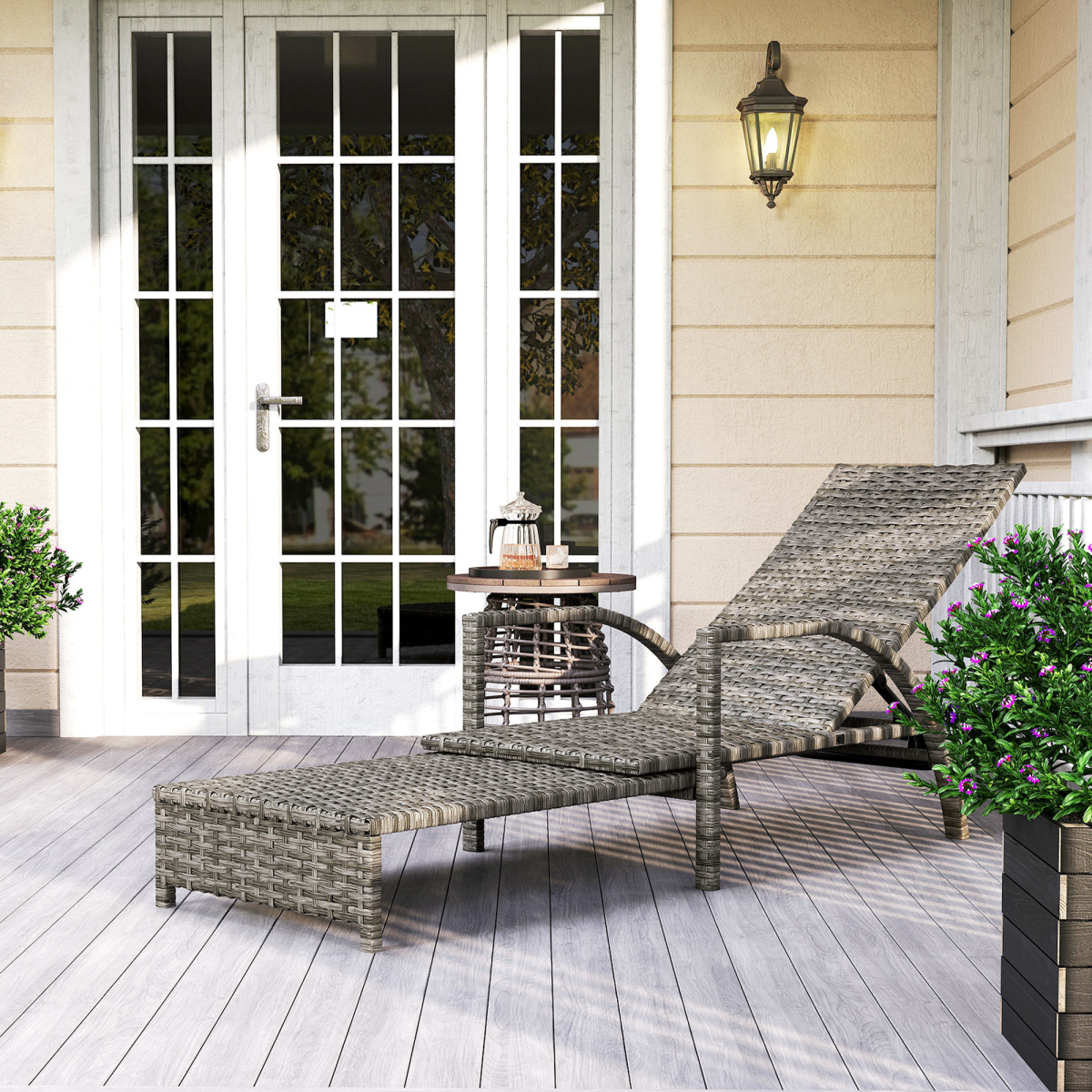 Outsunny PE Rattan Sun Lounger with 4-Level Adjustable Backrest