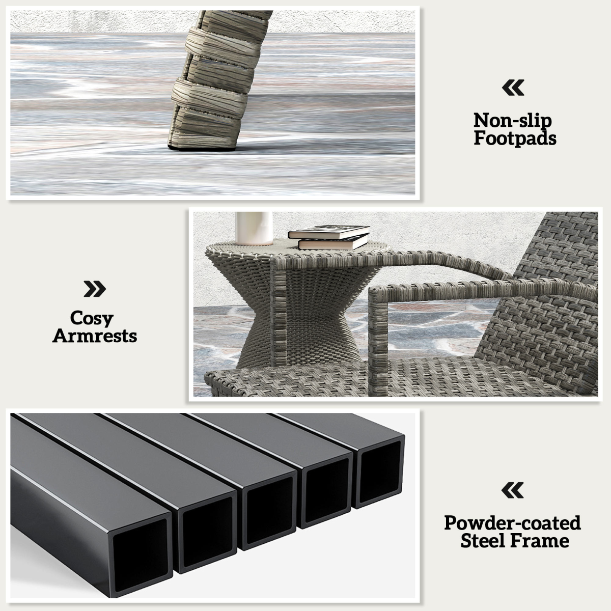 Outsunny PE Rattan Sun Lounger with 4-Level Adjustable Backrest