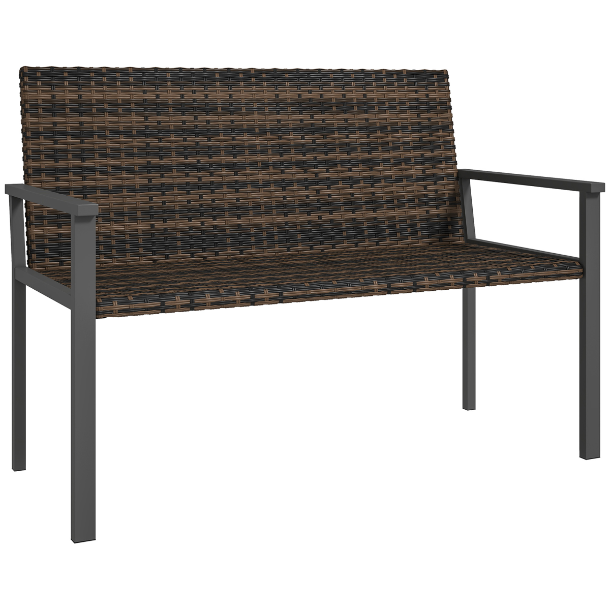 Outsunny Rattan Garden Bench Loveseat with Quick-Drying Padding