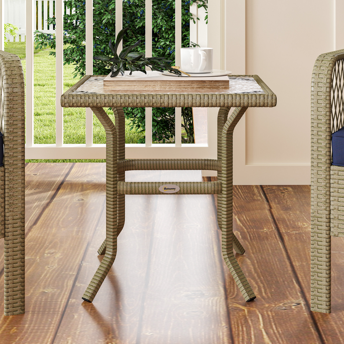 Outsunny 3 Pieces Rattan Bistro Set with Tempered Glass Table