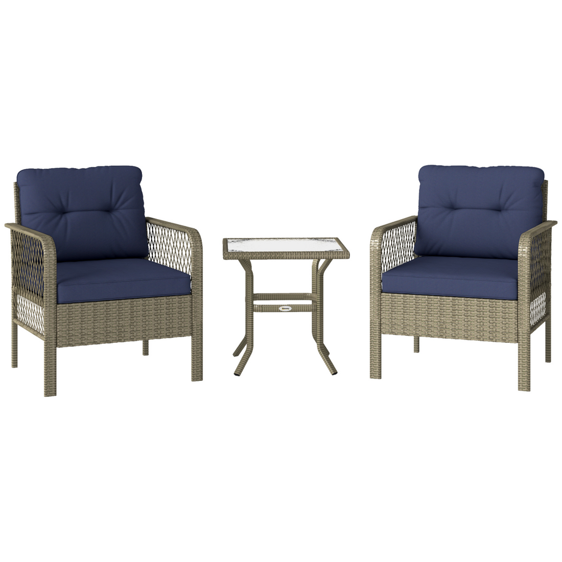 Outsunny 3 Pieces Rattan Bistro Set with Tempered Glass Table