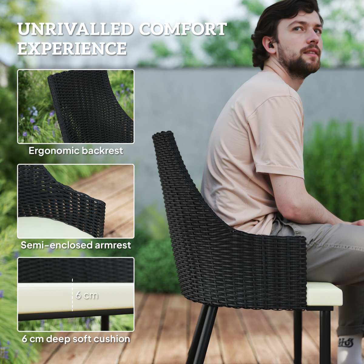 Outsunny 6 Seater Garden Furniture with Cushions, Parasol Hole