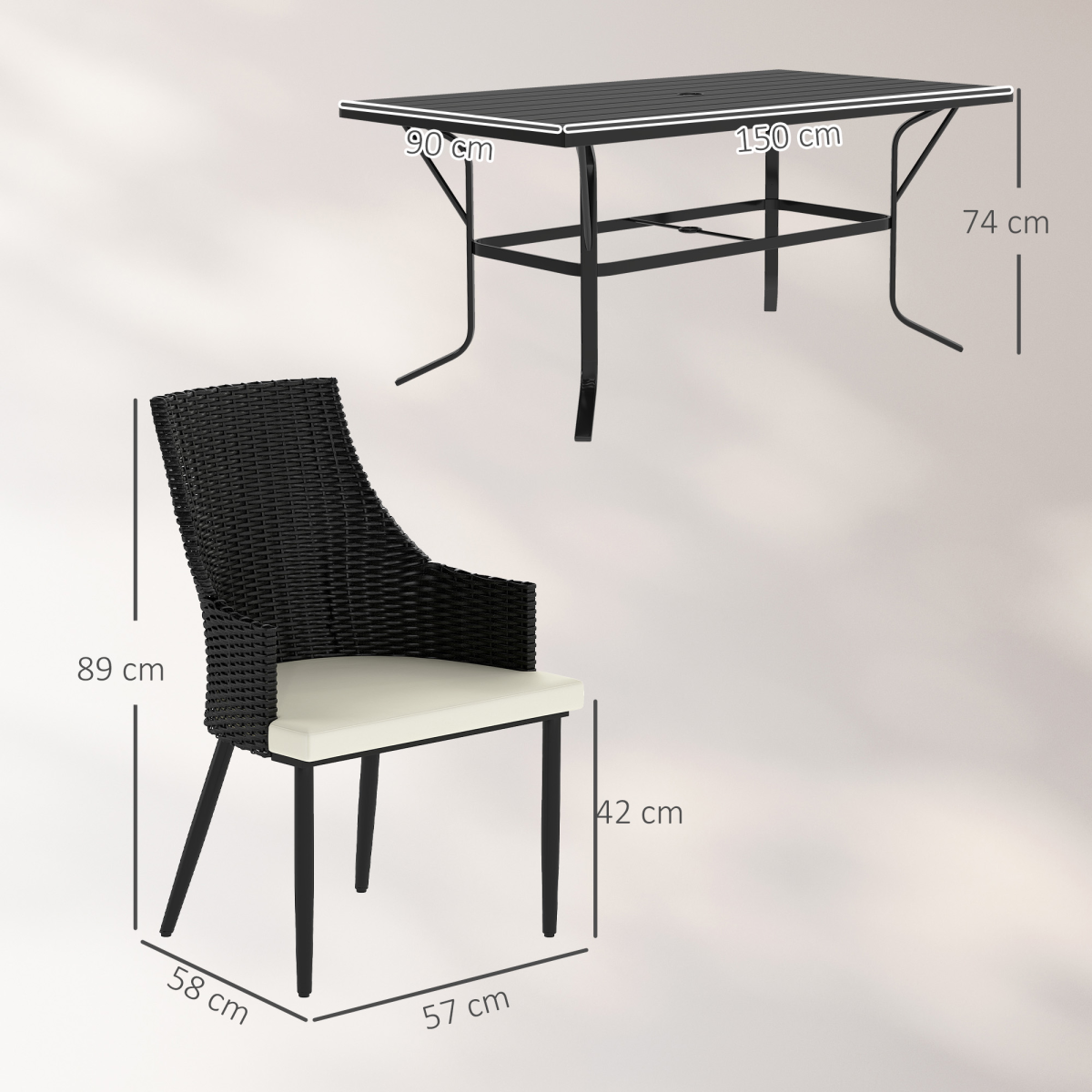 Outsunny 6 Seater Garden Furniture with Cushions, Parasol Hole